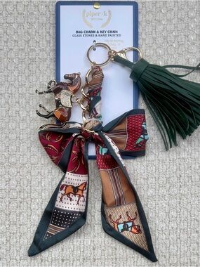 Piper K Horse Bag Charm Viral Keychain Equestrian Scarf Bow Tassel Rhinestones
